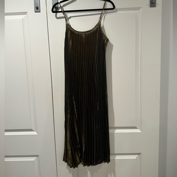 Johnny Was Gold Pleated Midi Dress - Picture 7 of 8
